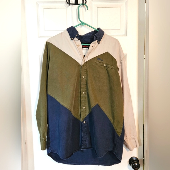 Vintage Garth Brooks Mo Betta longsleeve Button Down Shirt Green Blue size Large - Picture 1 of 8